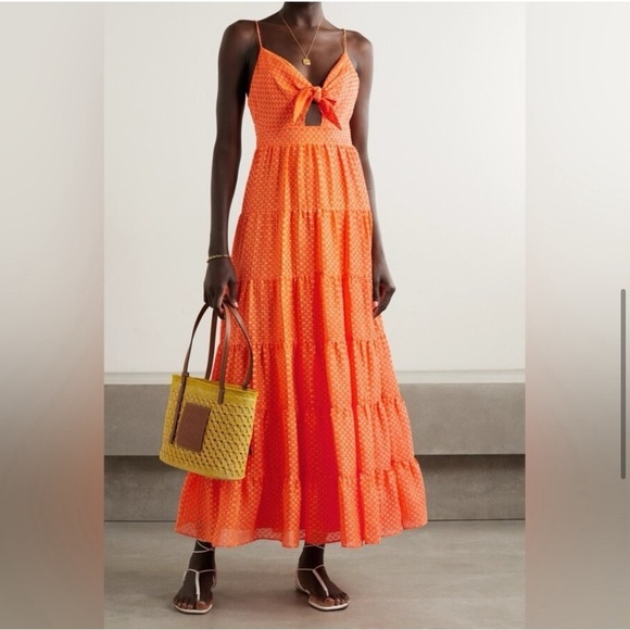 alice + oliva | Minka Tie Front Monarch Orange Tiered Maxi Dress - Picture 1 of 16